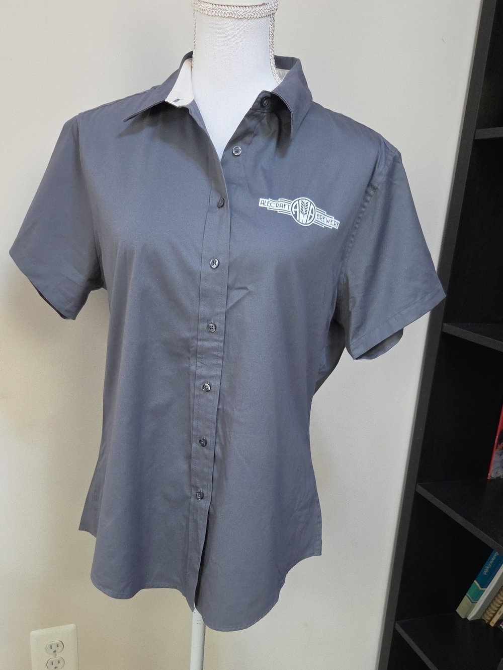Port Authority Gray ALECRAFT BREWERY Short-Sleeve Button-Down Shirt with Logo